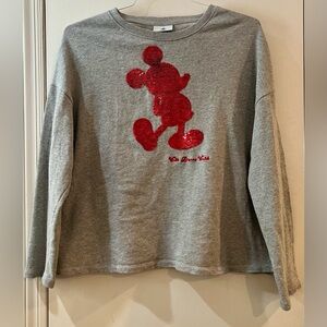 DISNEY WORLD Grey & Red Two Sided Sequin Mickey Mouse Sweatshirt Women’s Size: M